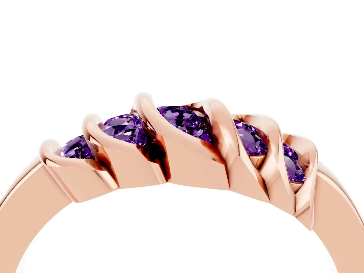 Round Amethyst Multi-Row Crossover Band Rose gold