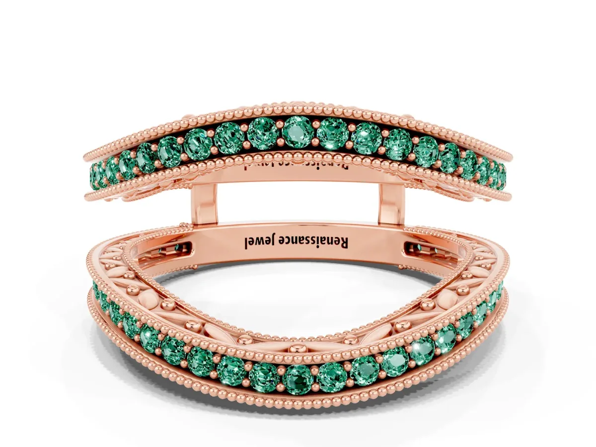 Round Green Sapphire Milgrain Eternity Band with Channel Setting Rose gold