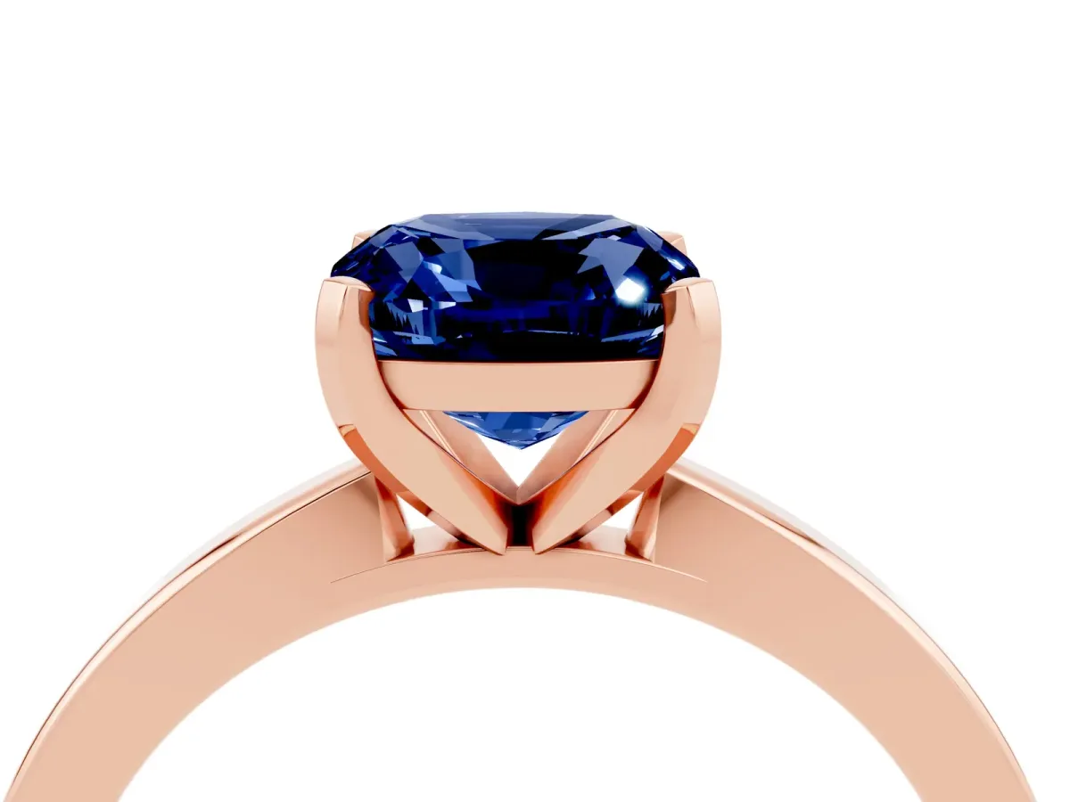Cushion Cut Blue Sapphire Solitaire Engagement Ring with Classic Band and Four-Prong Setting Rose gold