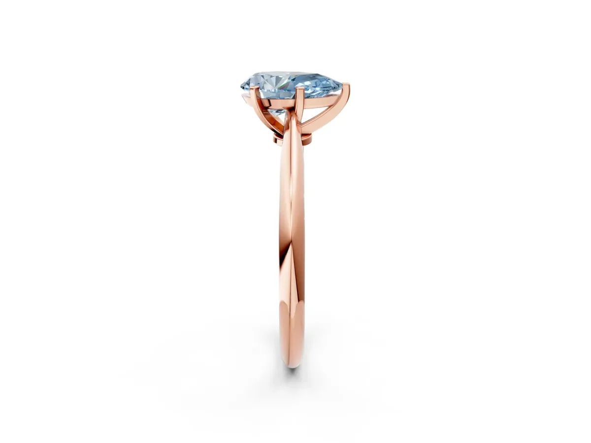 Fancy Blue Pear Cut Diamond Solitaire Engagement Ring with Classic Band and Four-Prong Setting Rose gold