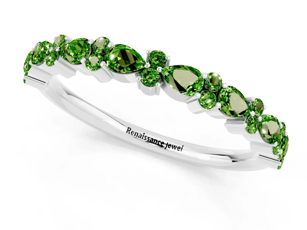 Pear and Round Peridot Wedding Band White gold
