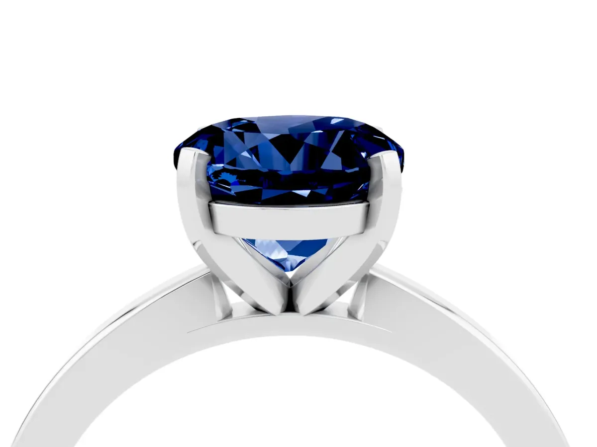 Round Cut Blue Sapphire Solitaire Engagement Ring with Classic Band and Four-Prong Setting Silver