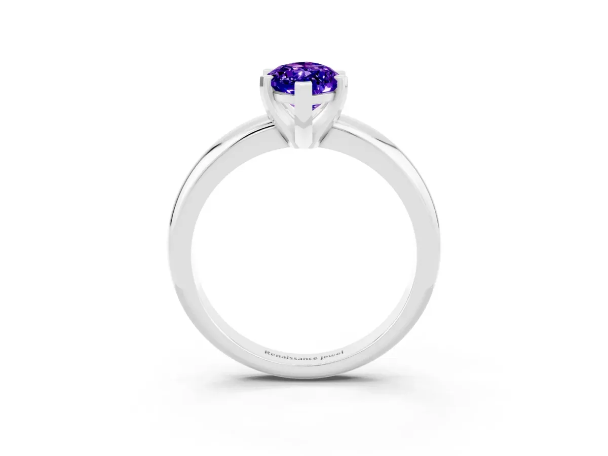 Marquise Cut Tanzanite Solitaire Engagement Ring with Round Band and Four-Prong Setting Silver