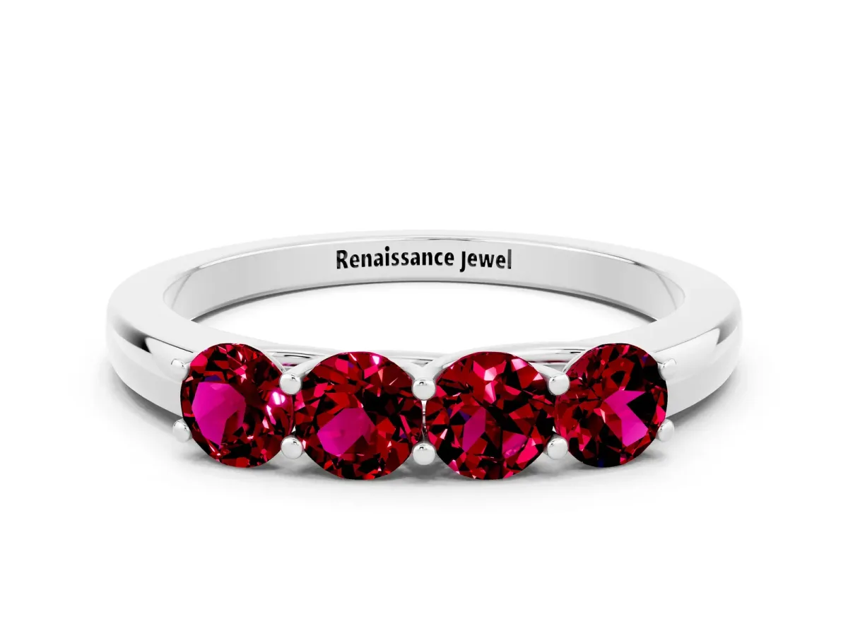 Four-Stone Round Garnet Prong-Set Band Silver