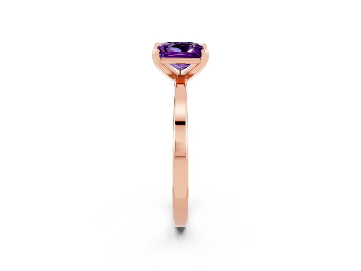 Princess Cut Amethyst Solitaire Engagement Ring with Classic Band and Four-Prong Setting Rose gold