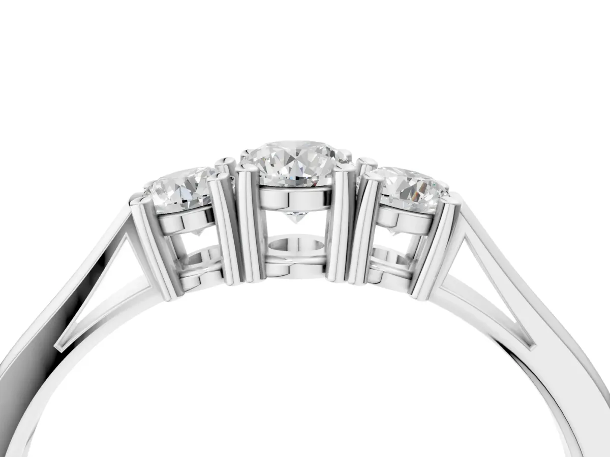 Three-Stone Round Cut Diamond Channel Set Band with Prong Setting Silver