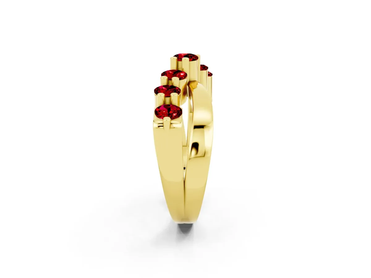 Round Ruby Prong-Set Crossover Band Yellow gold