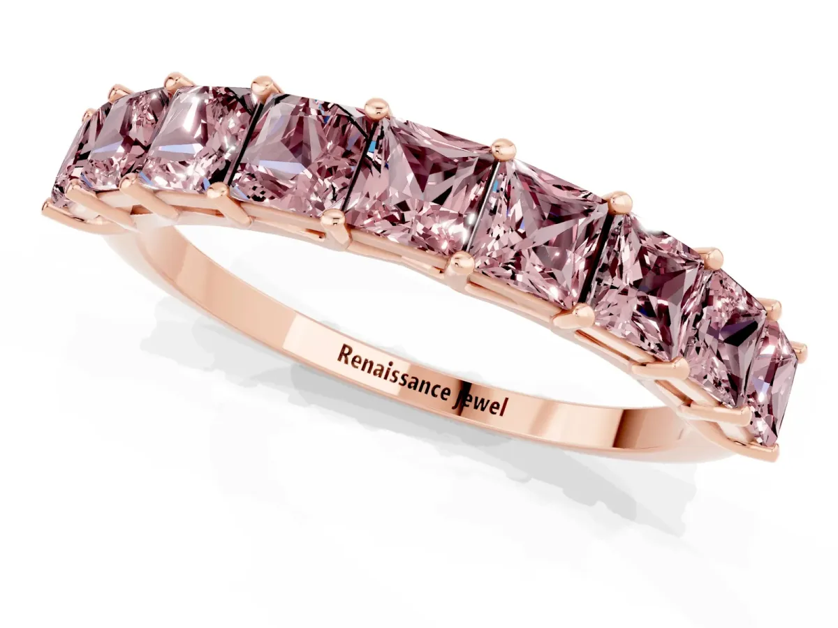 Princess Cut Morganite Channel-Set Eternity Band with Prong Setting Rose gold