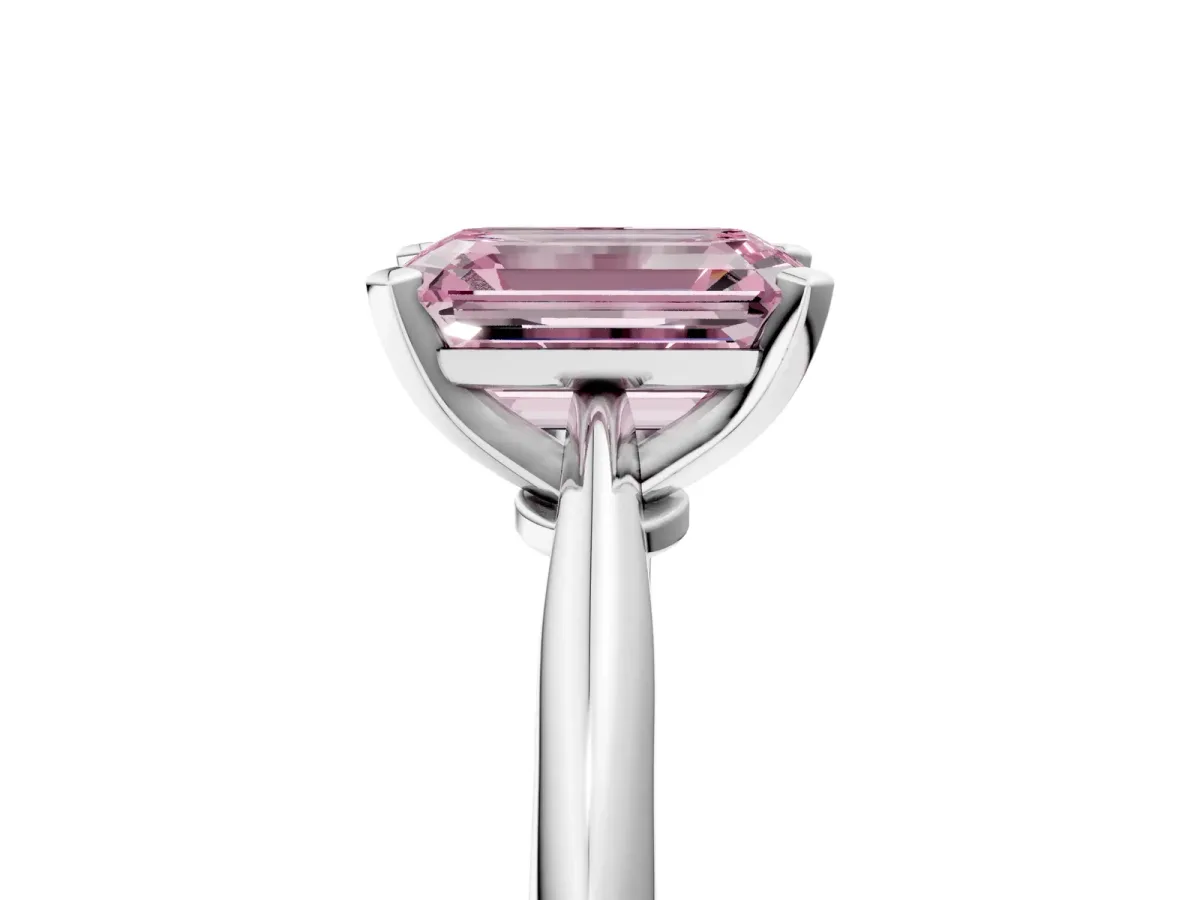 Fancy Pink Emerald Cut Diamond Solitaire Engagement Ring with Classic Band and Four-Prong Setting Silver