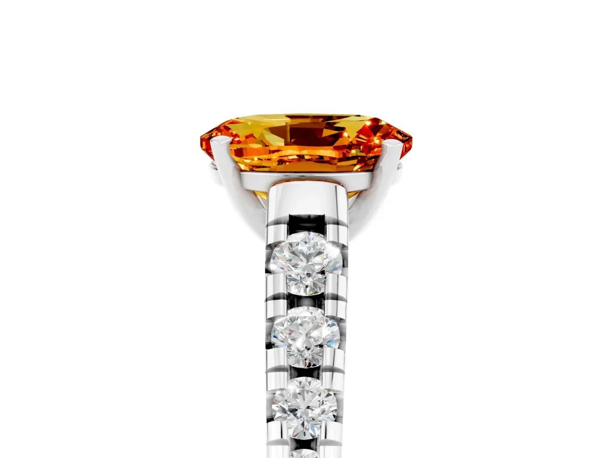 Oval Cut Citrine Cathedral Solitaire Ring with Round Pavé Band White gold