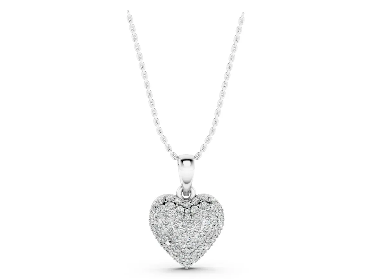Heart Diamond Pendant with Pavé Setting White gold
