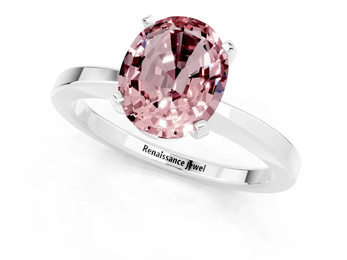Oval Cut Morganite Solitaire Engagement Ring with Classic Band and Four-Prong Setting Platinum