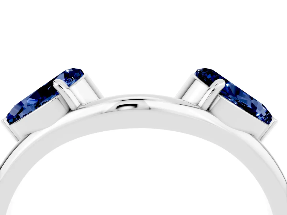 Two-Stone Pear Blue Sapphire Bypass Ring with Prong Setting Silver
