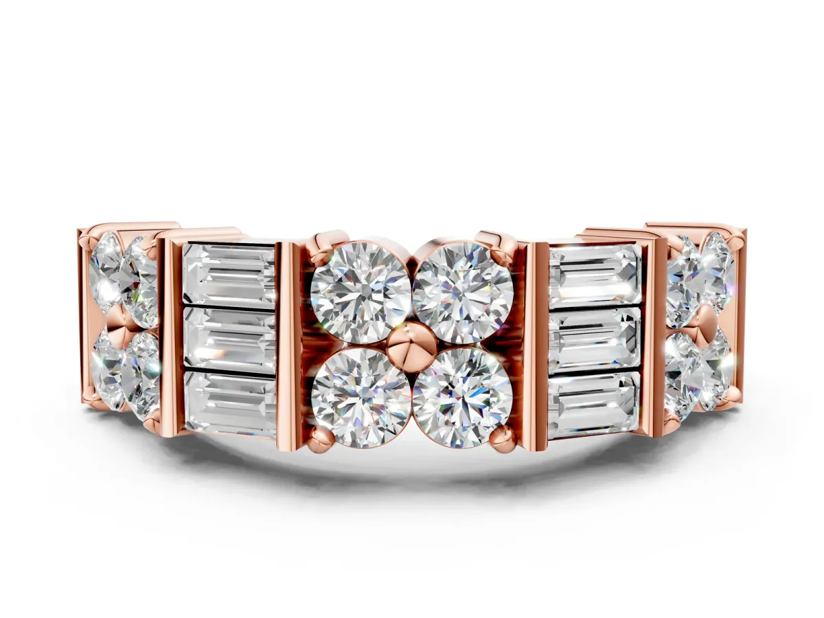 Channel Set Round and Baguette Diamond Anniversary Band with Prong Setting Rose gold
