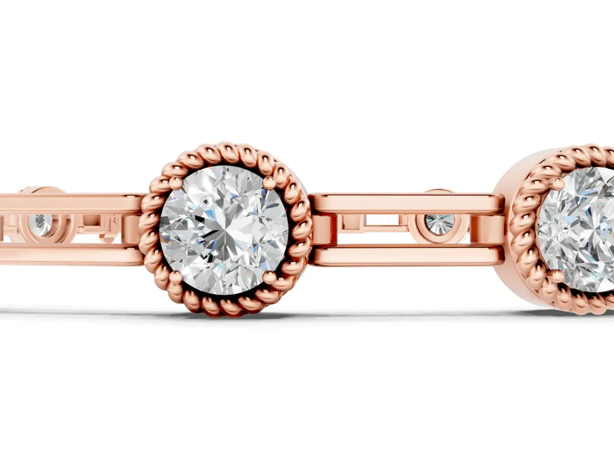 Round Bezel-Set Diamond Tennis Bracelet with Open Link Band Rose gold