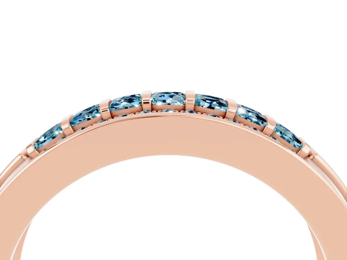 Bar-Set Princess Cut Aquamarine Pavé Band Rose gold