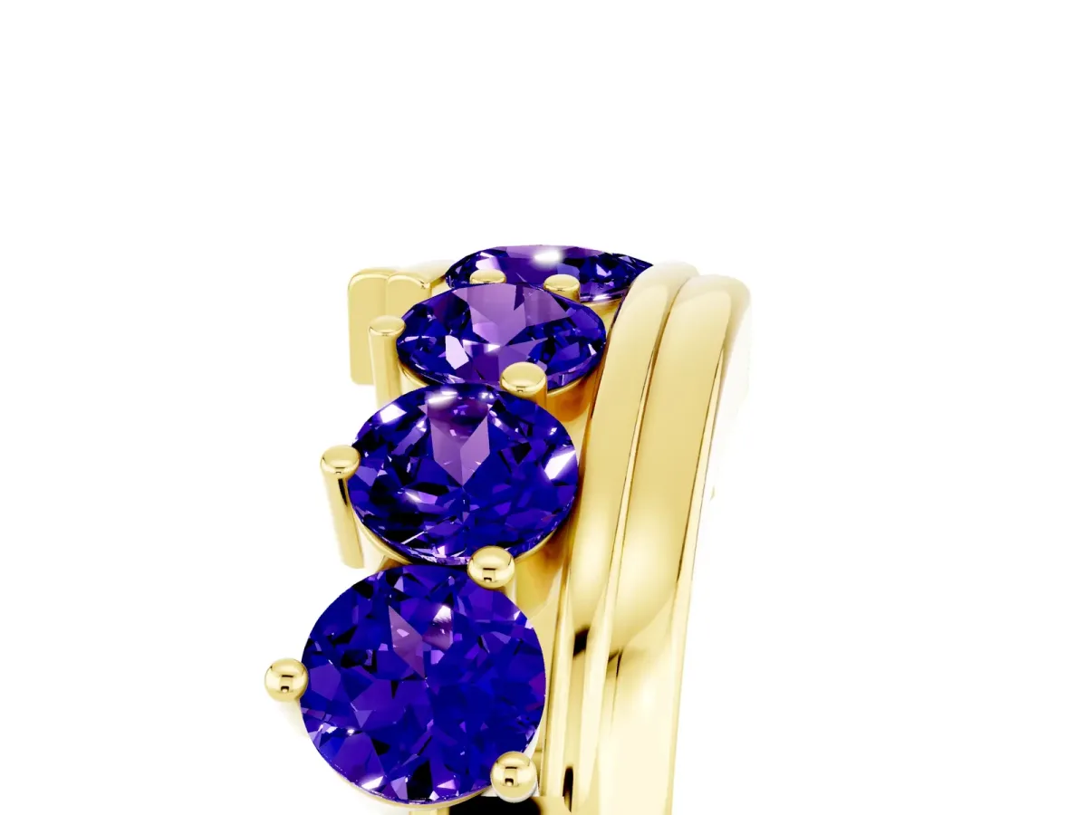 Round Tanzanite Wave Band with Channel and Shared Prong Setting Yellow gold