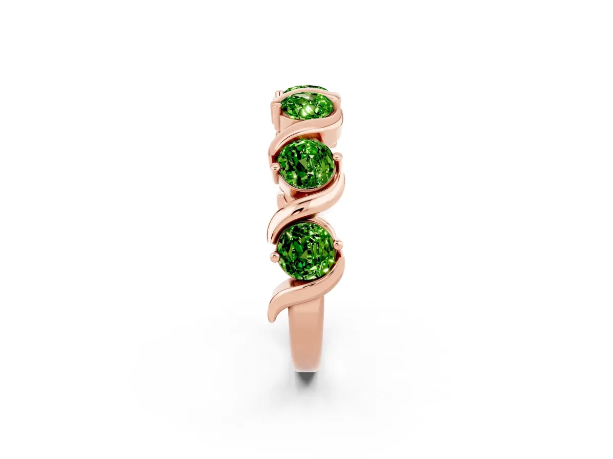 Round Peridot Half Eternity Band with Wave Prong Setting Rose gold
