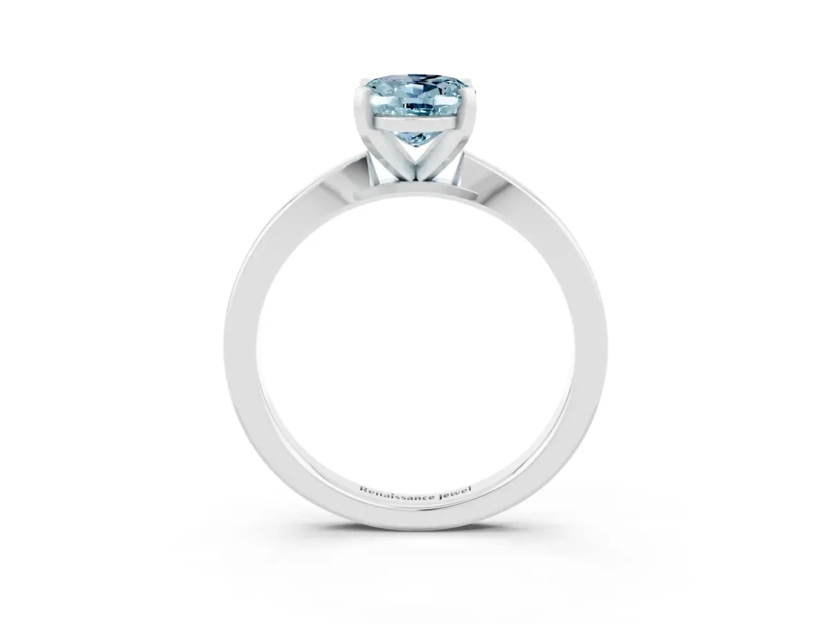 Oval Cut Aquamarine Solitaire Engagement Ring with Classic Band and Four-Prong Setting Platinum