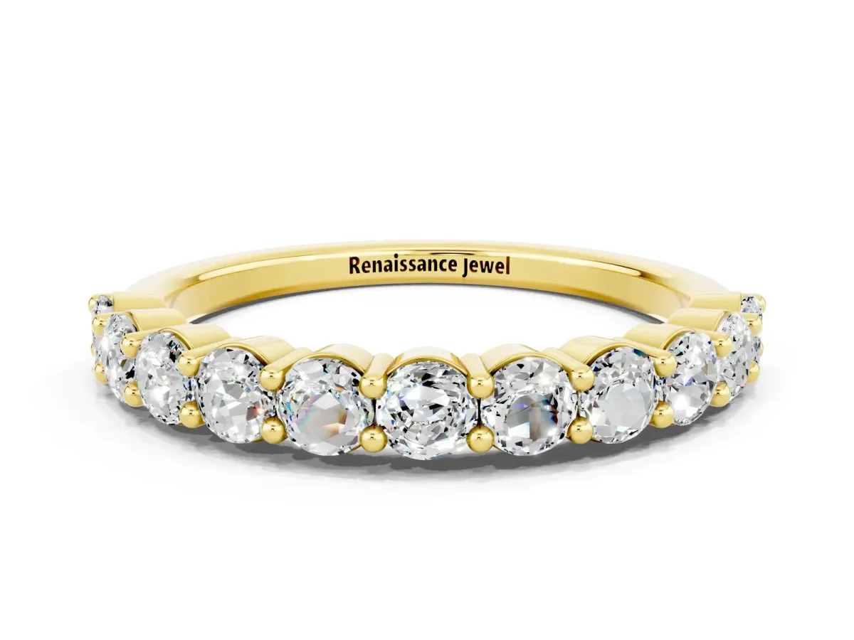 Round Moissanite Half Eternity Band with Prong Setting Yellow gold