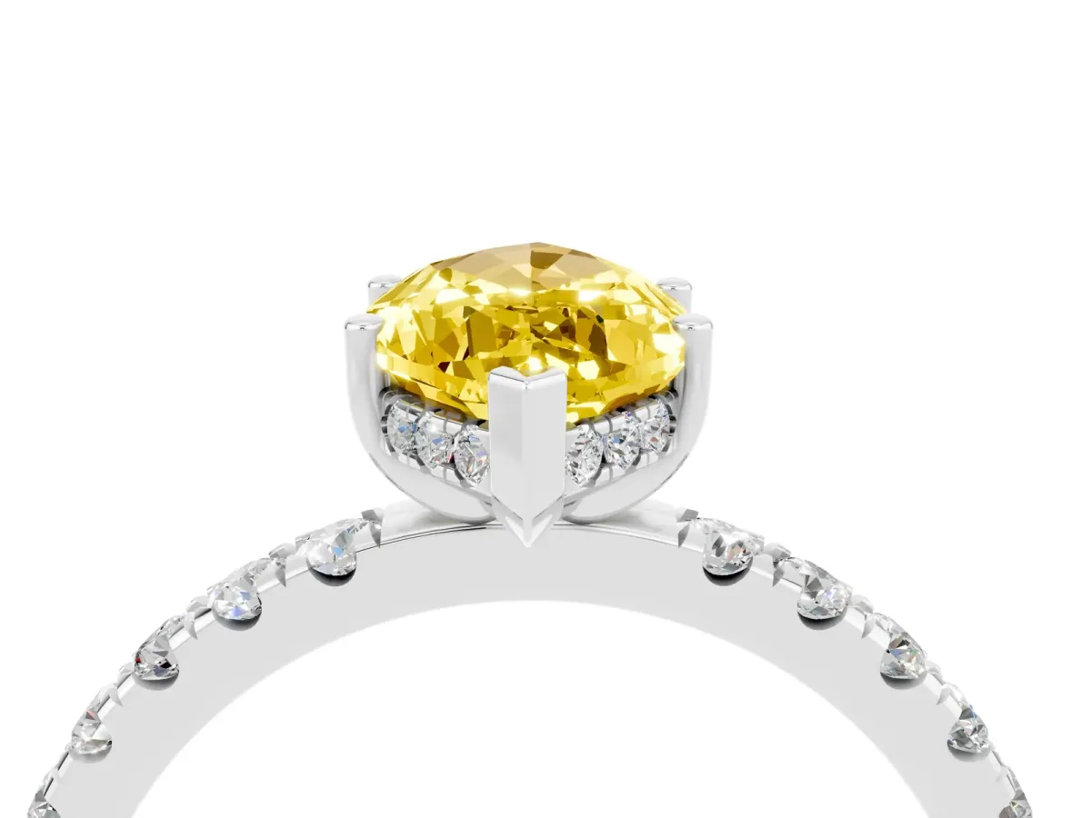 Marquise Cut Yellow Sapphire Pave Band Solitaire Ring with Round and Prong Setting Platinum