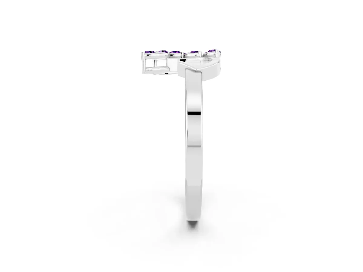 Marquise Amethyst Cluster Bypass Ring with Prong Setting White gold