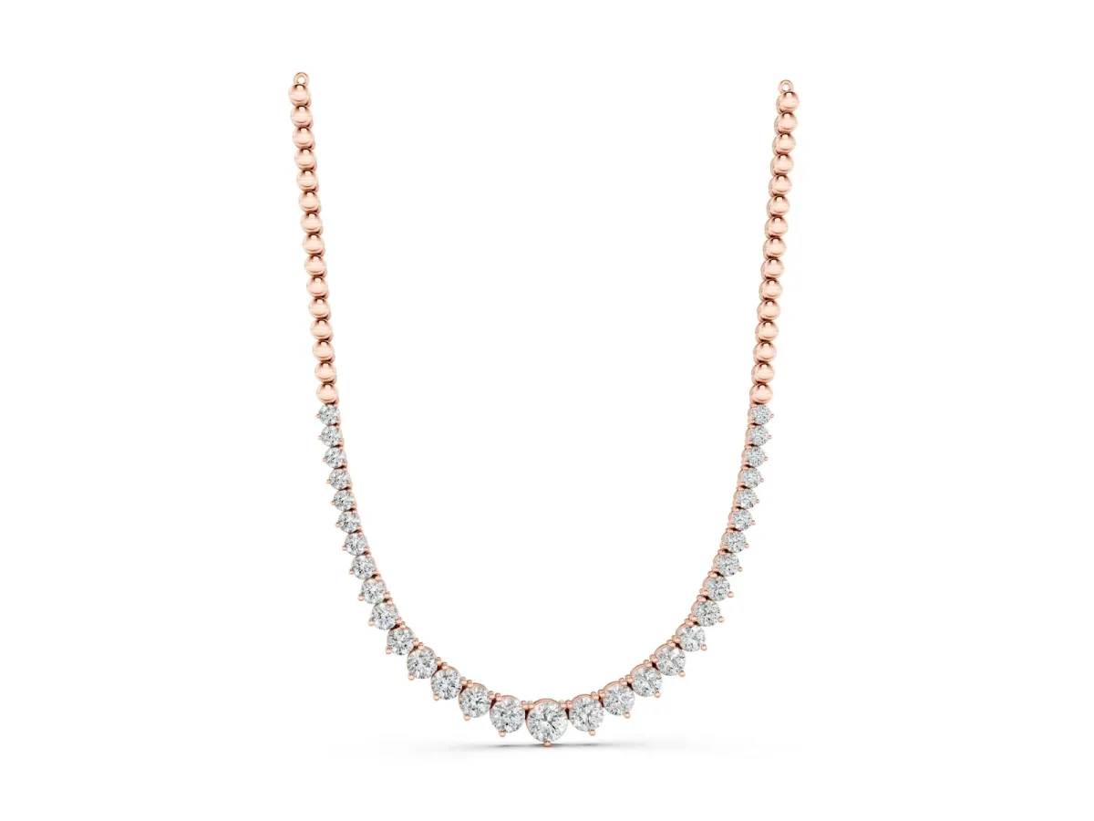 Round Diamond Tennis Necklace with Graduated Prong Setting Rose gold