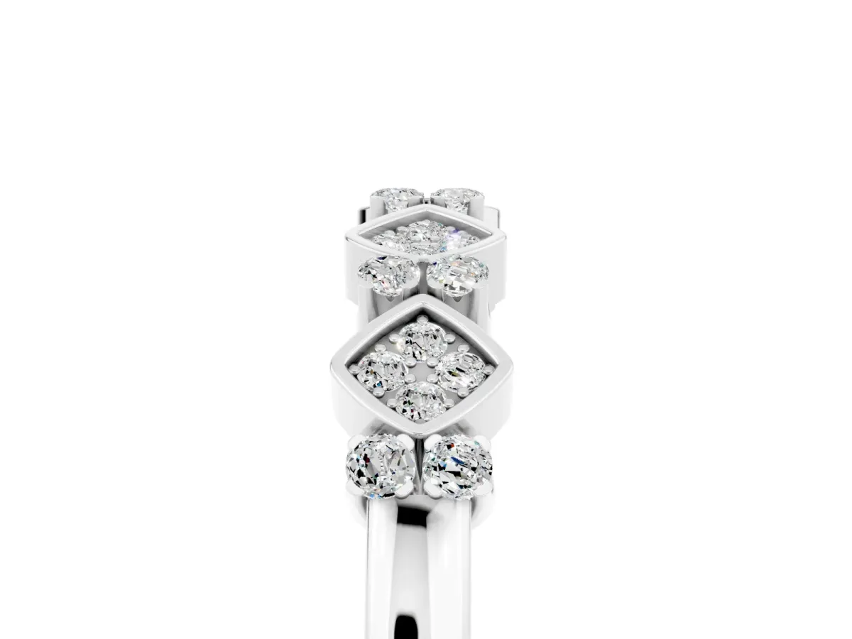Pavé Cushion Moissanite Cluster Eternity Band with Prong Setting Silver