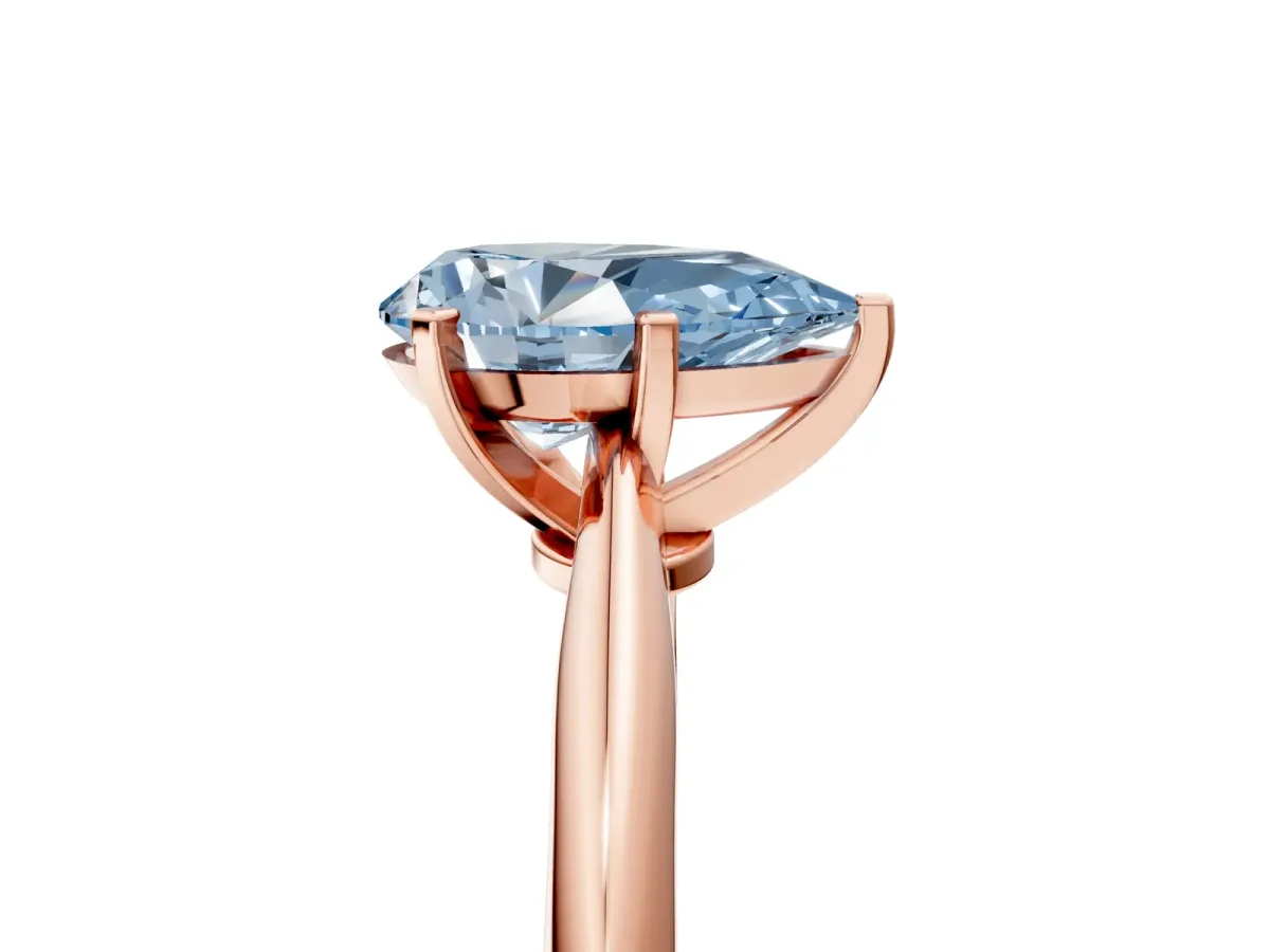 Fancy Blue Pear Cut Diamond Solitaire Engagement Ring with Classic Band and Four-Prong Setting Rose gold