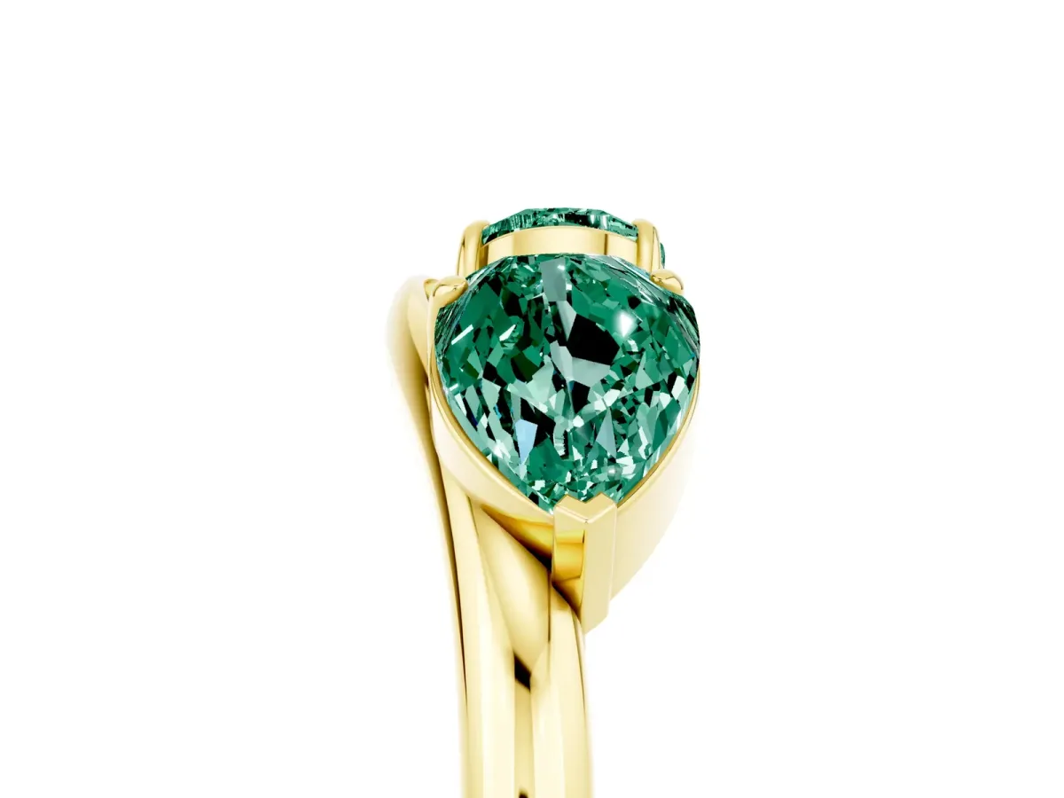 Two-Stone Pear Green Sapphire Bypass Ring with Prong Setting Yellow gold