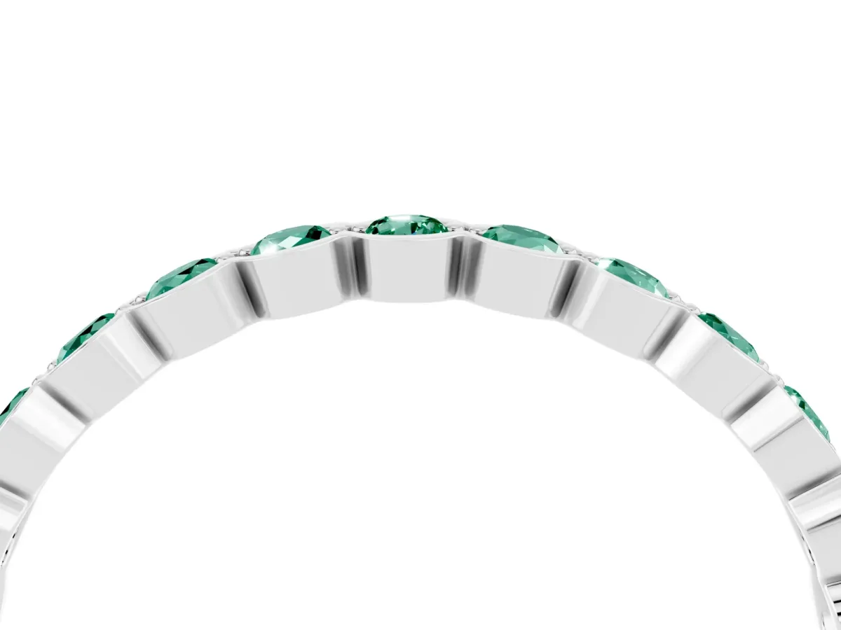 Round Green Sapphire Bezel Set Eternity Band Silver