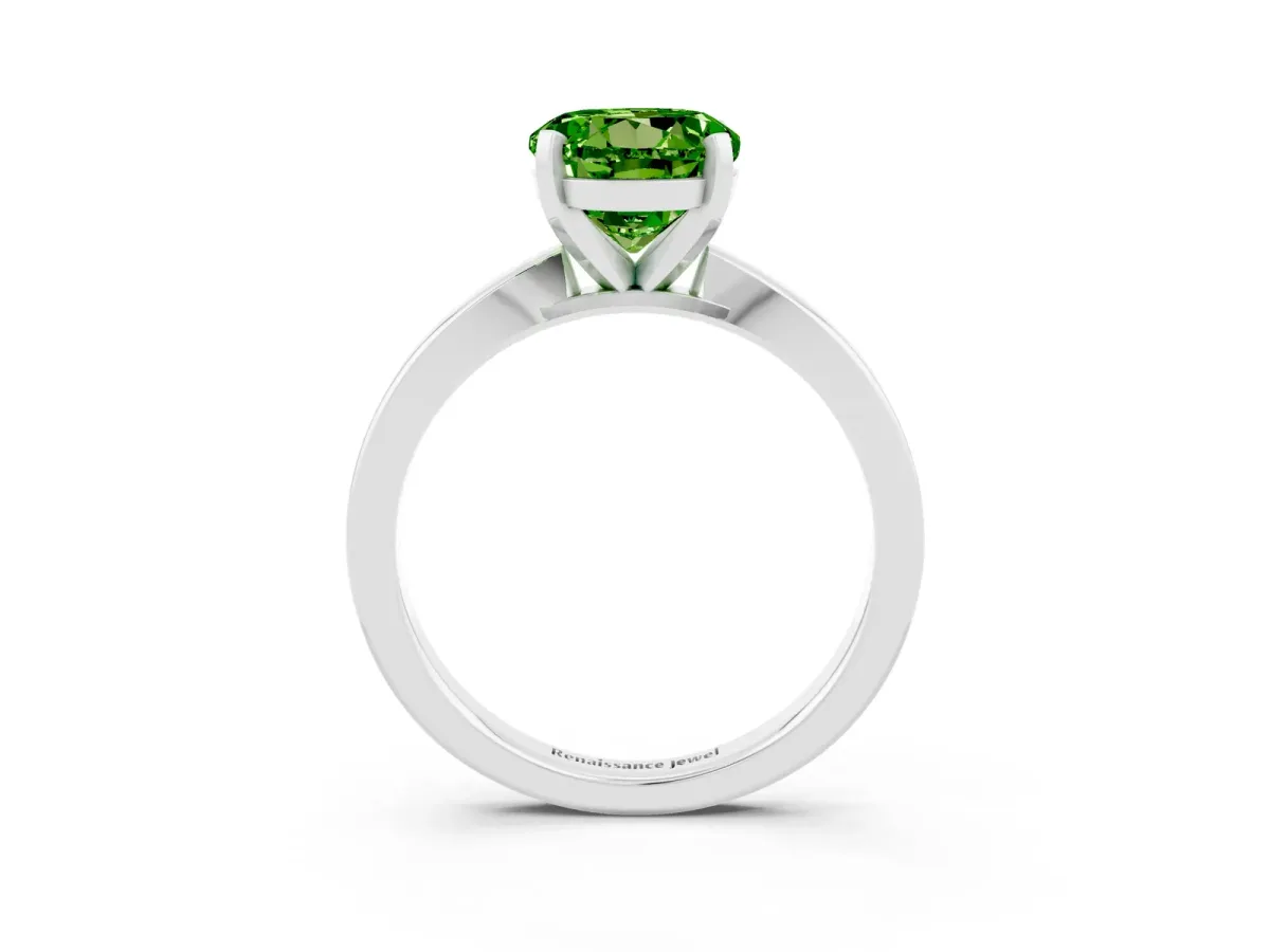 Round Cut Peridot Solitaire Engagement Ring with Classic Band and Four-Prong Setting White gold