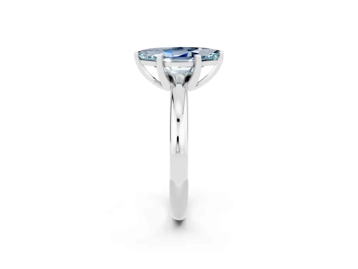 Marquise Cut Aquamarine Solitaire Engagement Ring with Round Band and Four-Prong Setting Silver