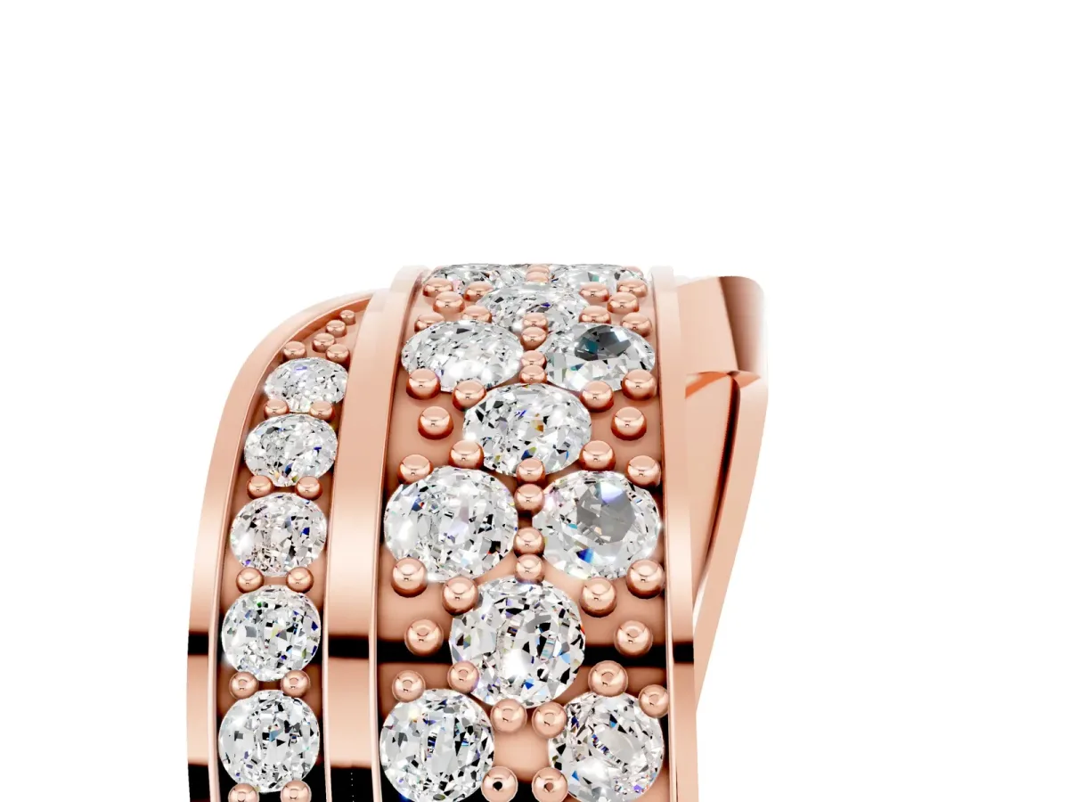 Pavé Round Moissanite Crossover Band with Bead Prong Setting Rose gold