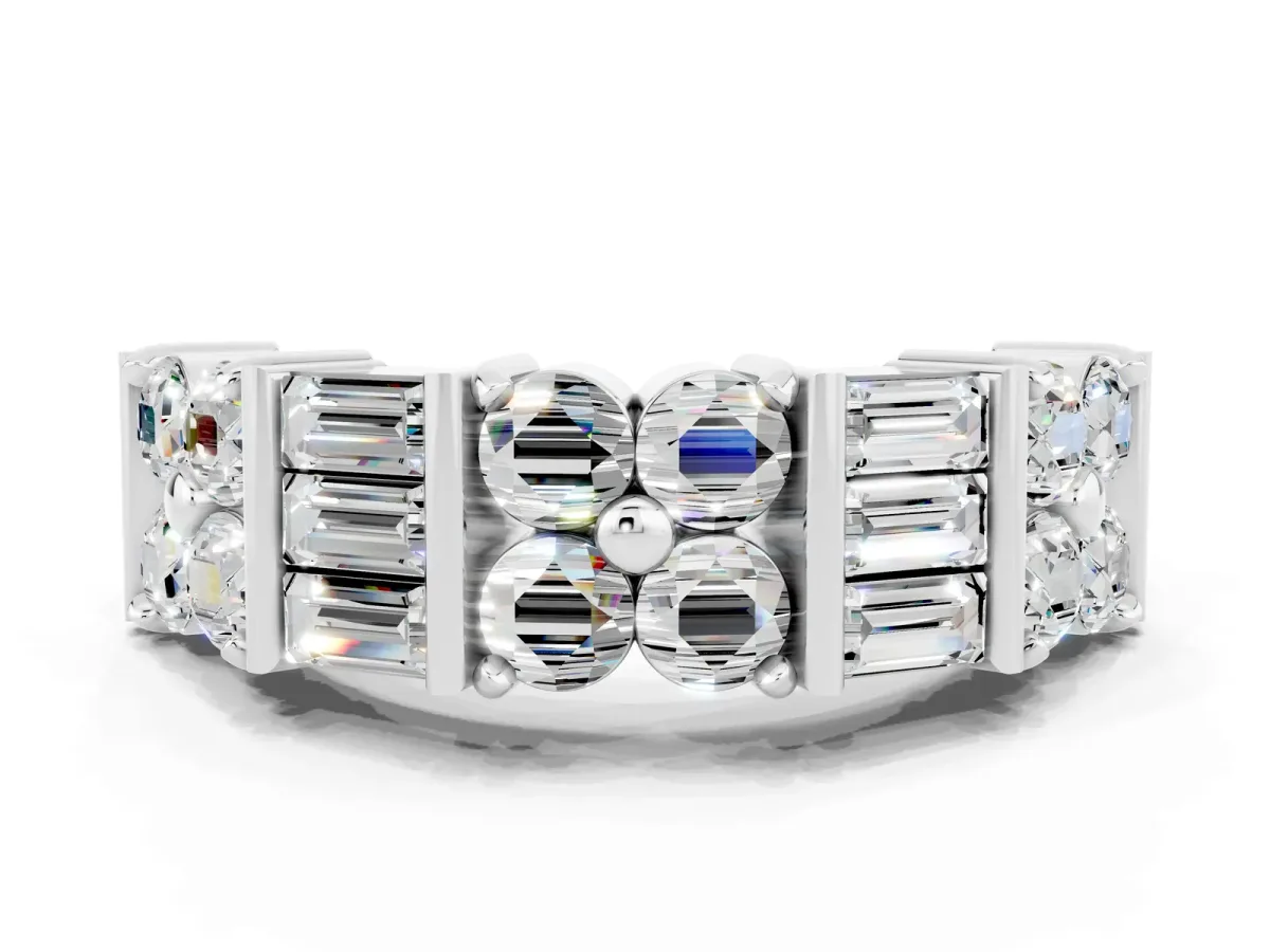 Channel Set Round and Baguette Moissanite Anniversary Band with Prong Setting Silver