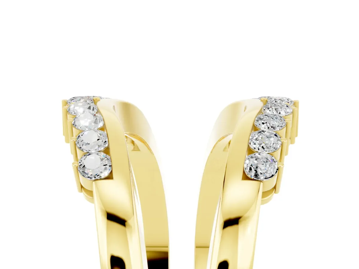 Round Moissanite Chevron Contour Band with Prong Setting Yellow gold