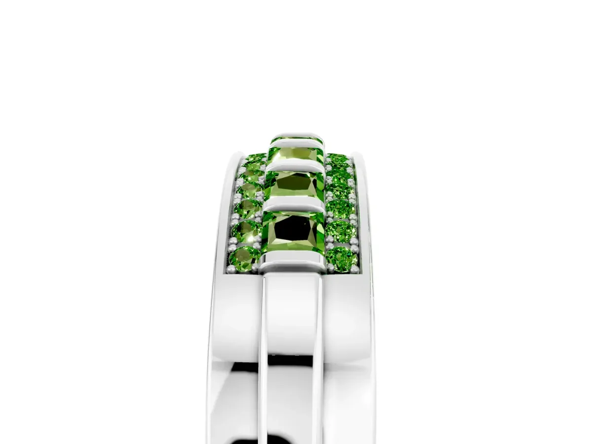 Bar-Set Princess Cut Peridot Pavé Band Platinum