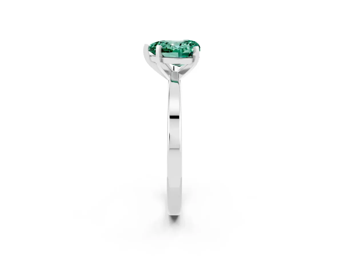Heart Cut Green Sapphire Solitaire Engagement Ring with Classic Band and Four-Prong Setting Silver