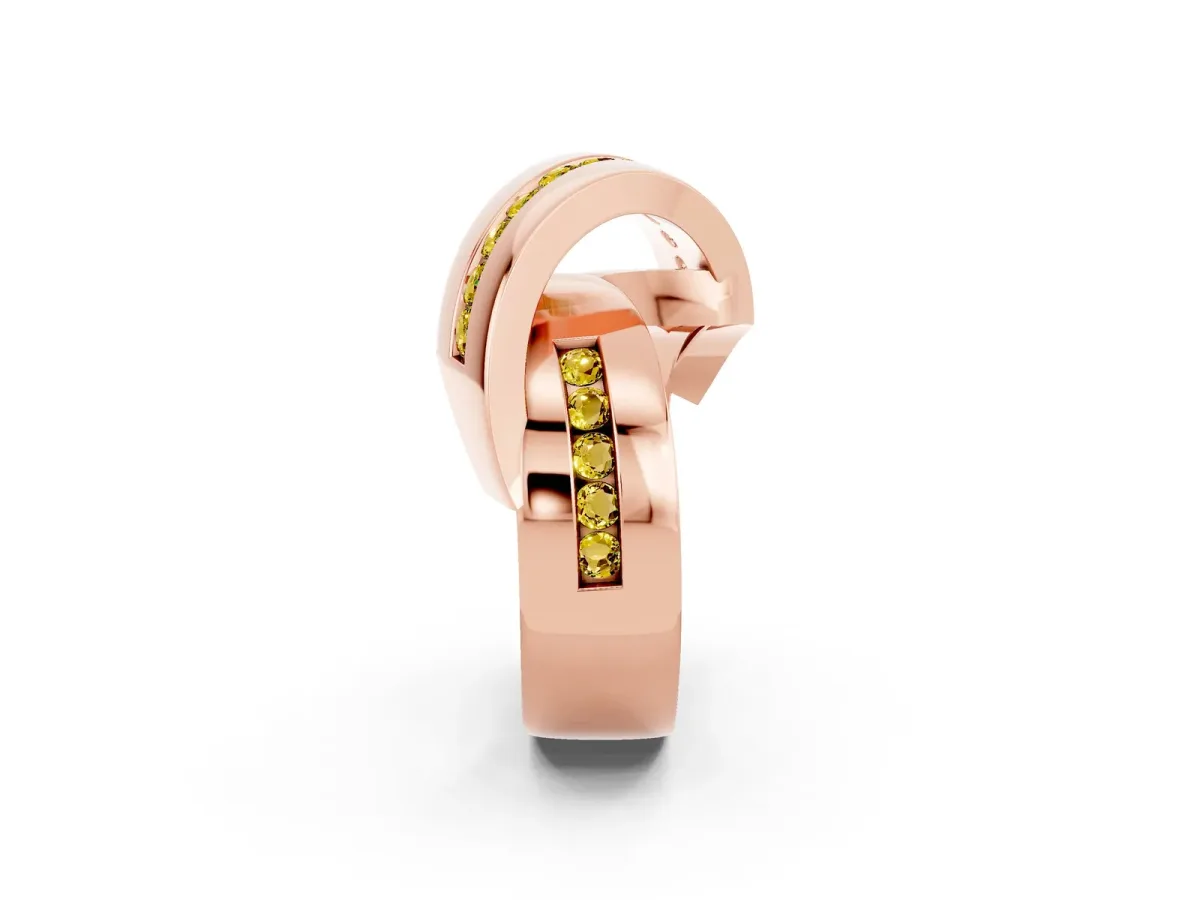Pavé Round Yellow Sapphire Crossover Band with Channel Setting Rose gold