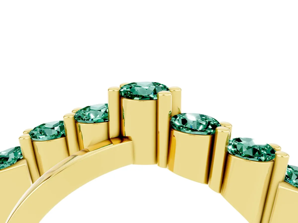 Round Green Sapphire Prong-Set Crossover Band Yellow gold
