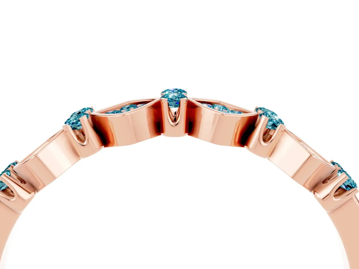 Pavé Cushion Blue Topaz Cluster Eternity Band with Prong Setting Rose gold