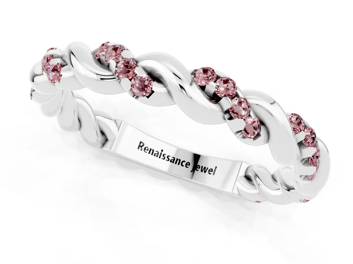 Twisted Pavé Round Morganite Eternity Band Platinum