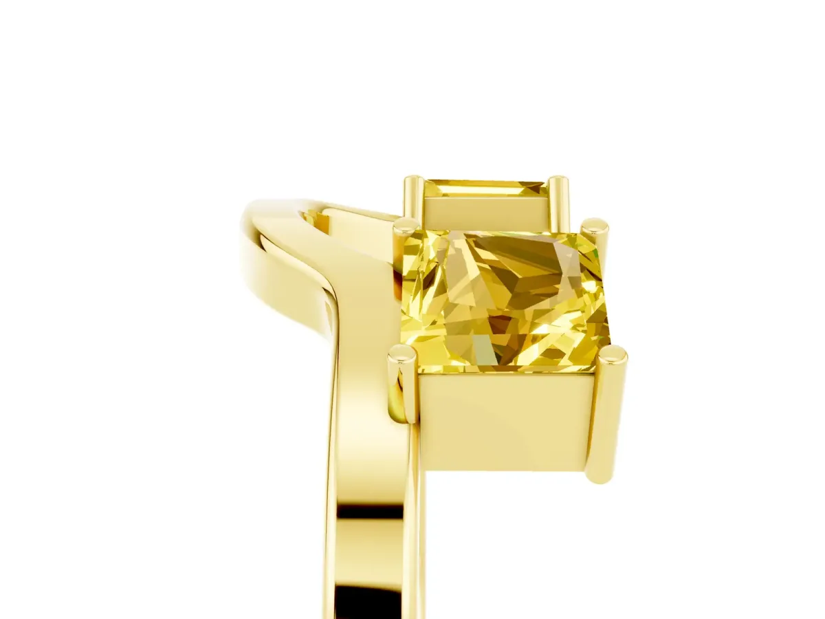 Princess Cut Yellow Sapphire Two-Stone Open Band Ring with Four-Prong Setting Yellow gold