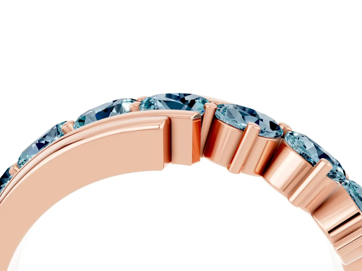 Round Aquamarine Wave Band with Channel and Shared Prong Setting Rose gold