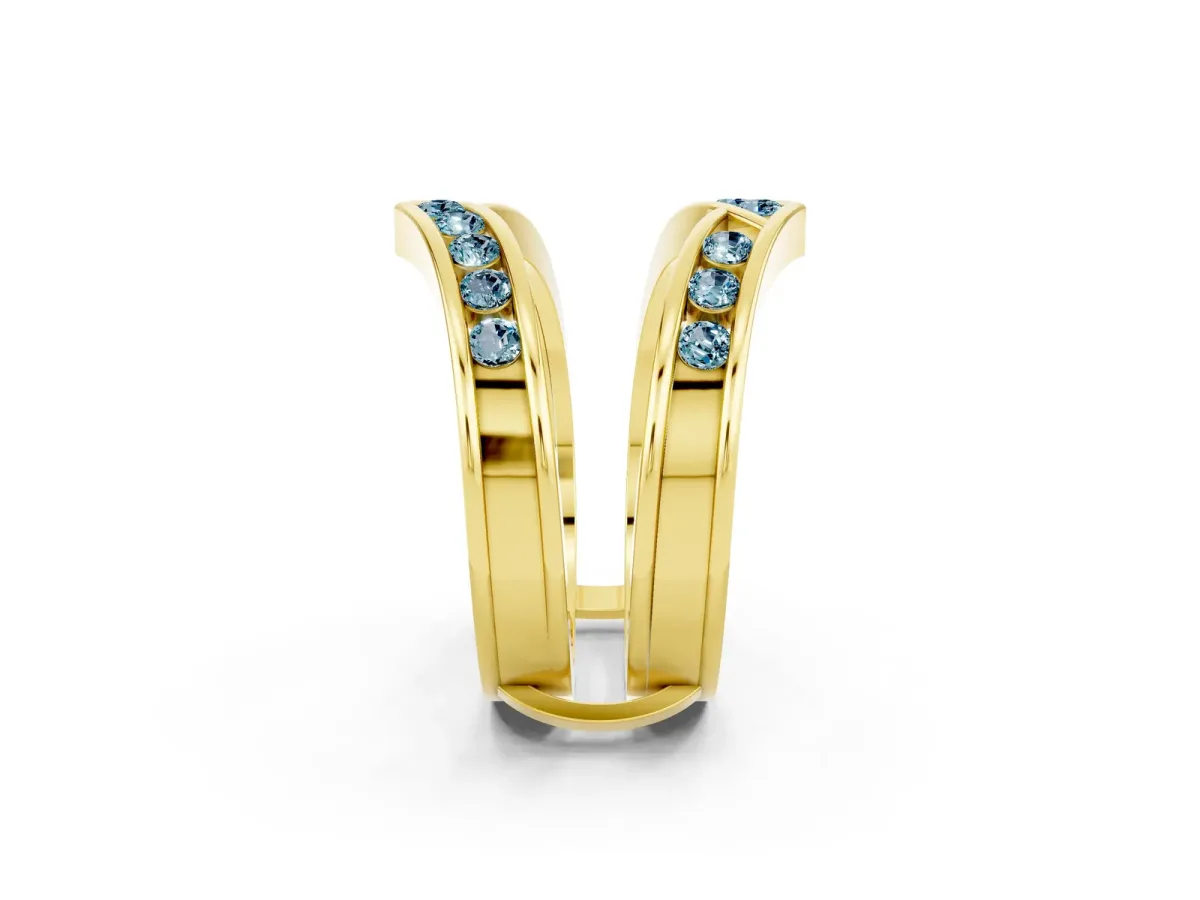 Round Aquamarine Channel-Set Chevron Band Yellow gold