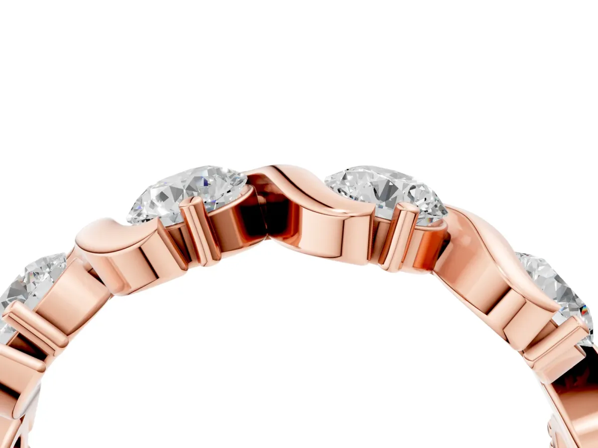 Round Diamond Half Eternity Band with Wave Prong Setting Rose gold