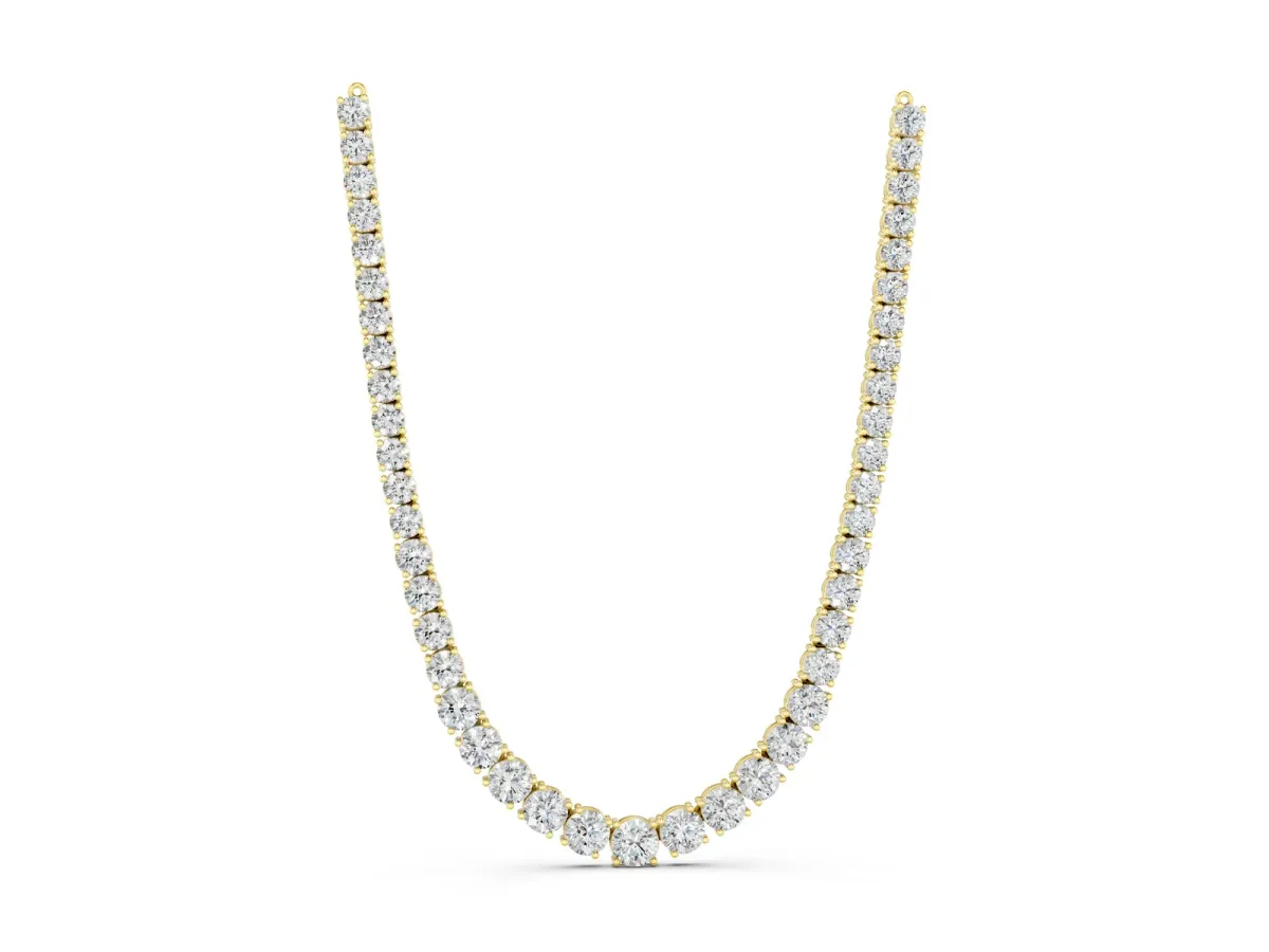 Round Diamond Tennis Necklace with Prong Setting Yellow gold