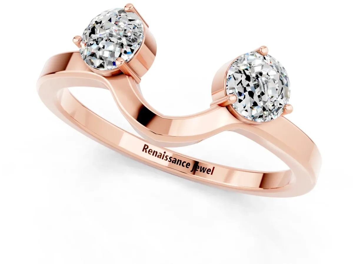 Dual Round Moissanite Open Band Ring with Prong Setting Rose gold