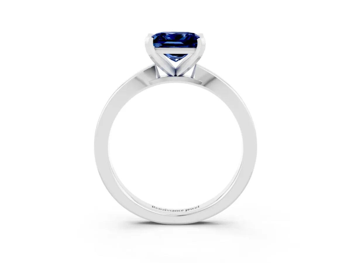 Princess Cut Blue Sapphire Solitaire Engagement Ring with Classic Band and Four-Prong Setting Silver