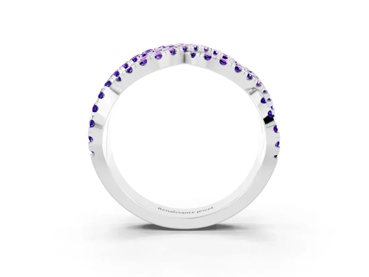Pavé Round Tanzanite Infinity Twist Band with Shared Prong Setting Silver